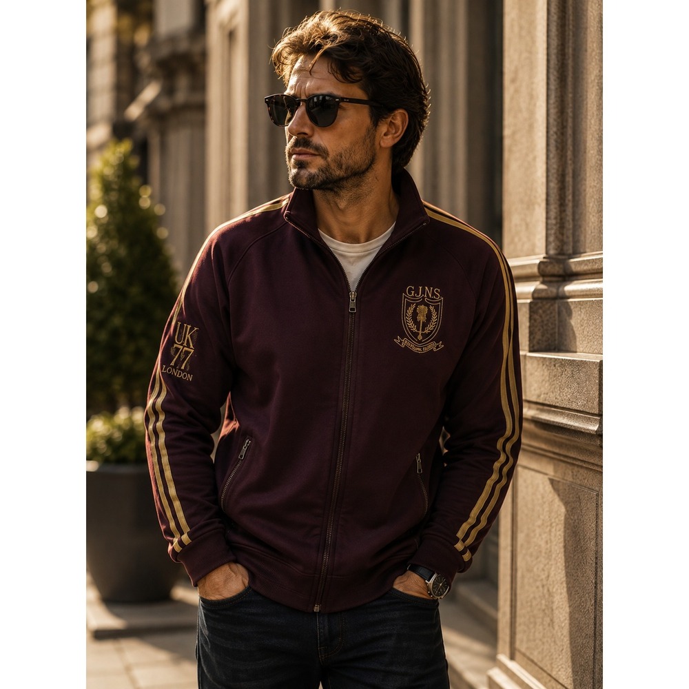 Guess Vintage Burgundy Track Jacket Gold Stripe Full Zip Men's L